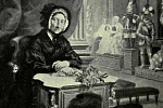 Mme Tussaud, age 85, at desk